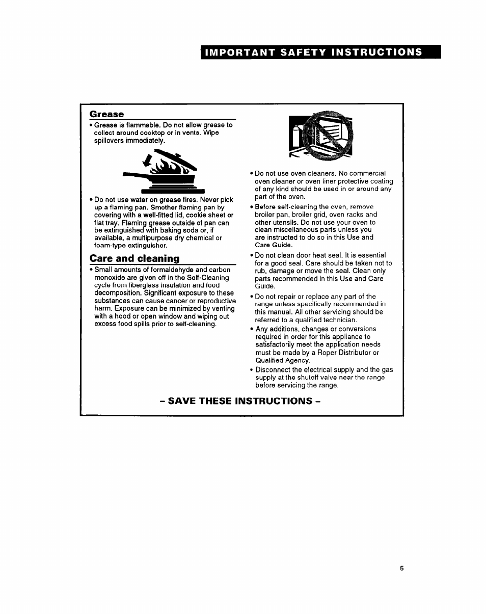 Grease, Care and cleaning, Save these instructions | Whirlpool FGS387Y User Manual | Page 5 / 32