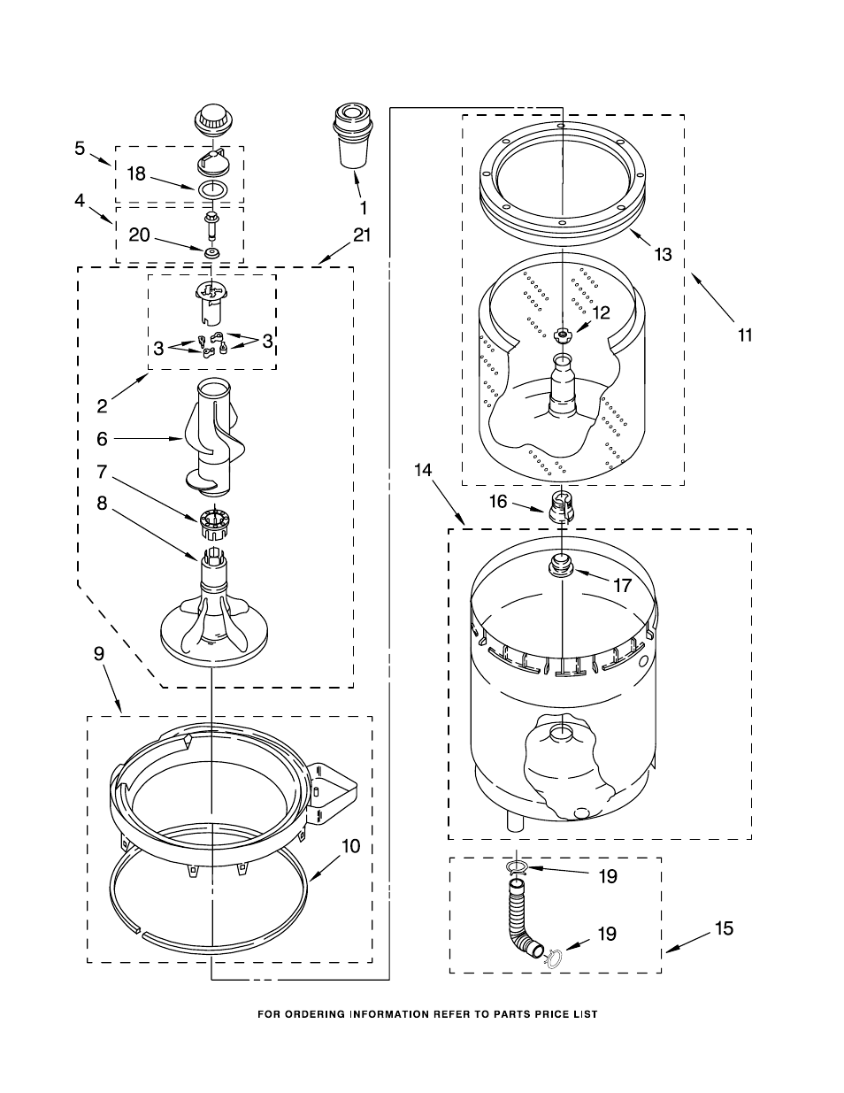 Agitator, basket and tub, Agitator, basket and tub parts | Whirlpool WET3300SQ0 User Manual | Page 15 / 21