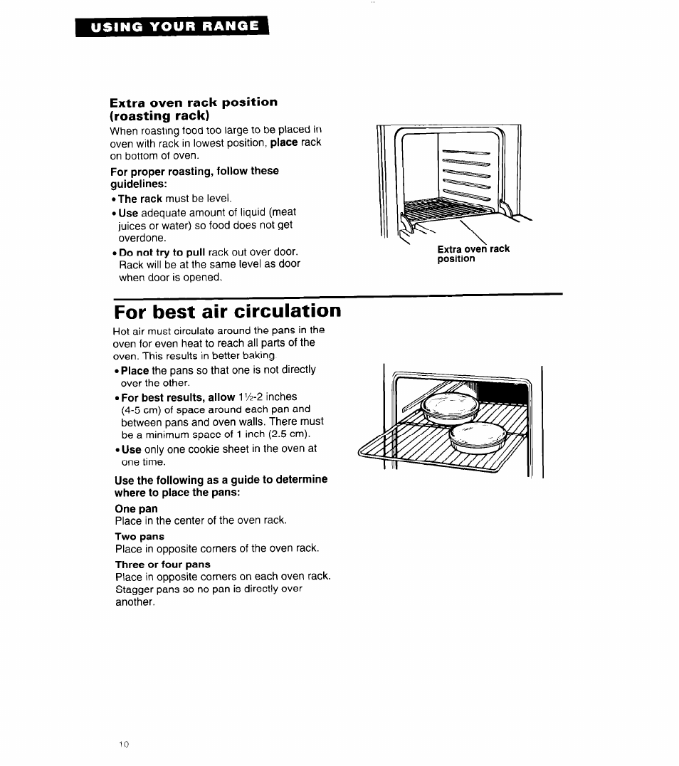 Extra oven rack position (roasting rack), For best air circulation, For best air circuiation | Whirlpool 8SF302PSY User Manual | Page 10 / 28