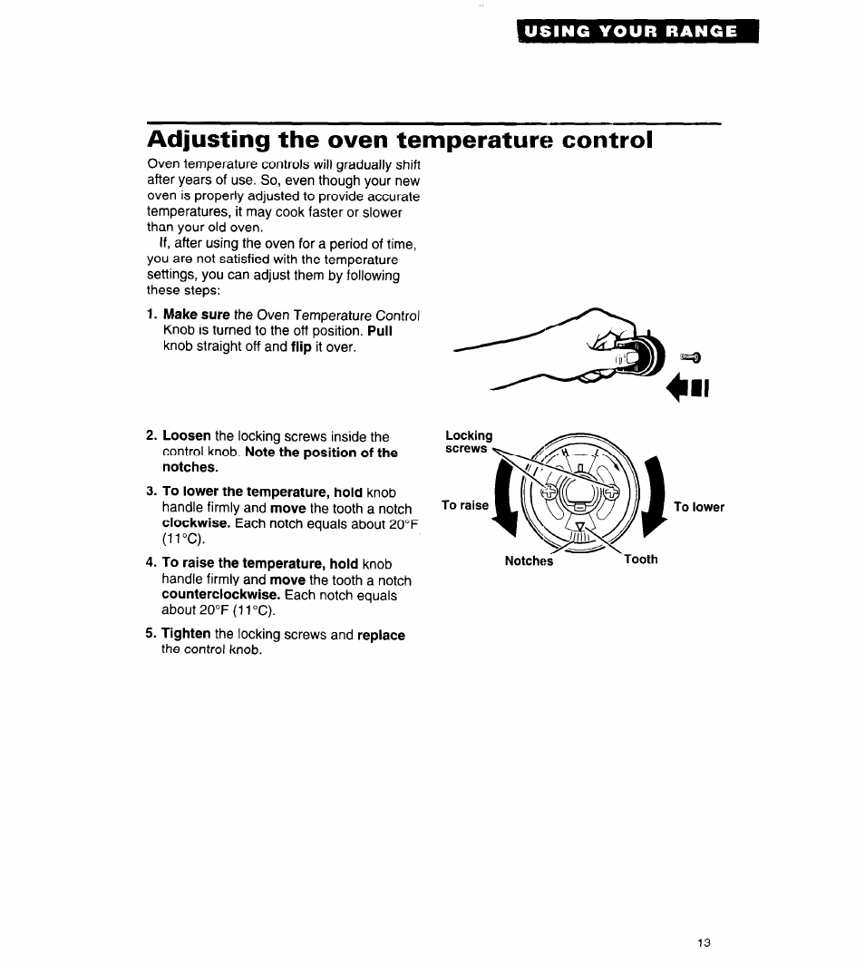 Adjusting the oven temperature control | Whirlpool 8SF302PSY User Manual | Page 13 / 28