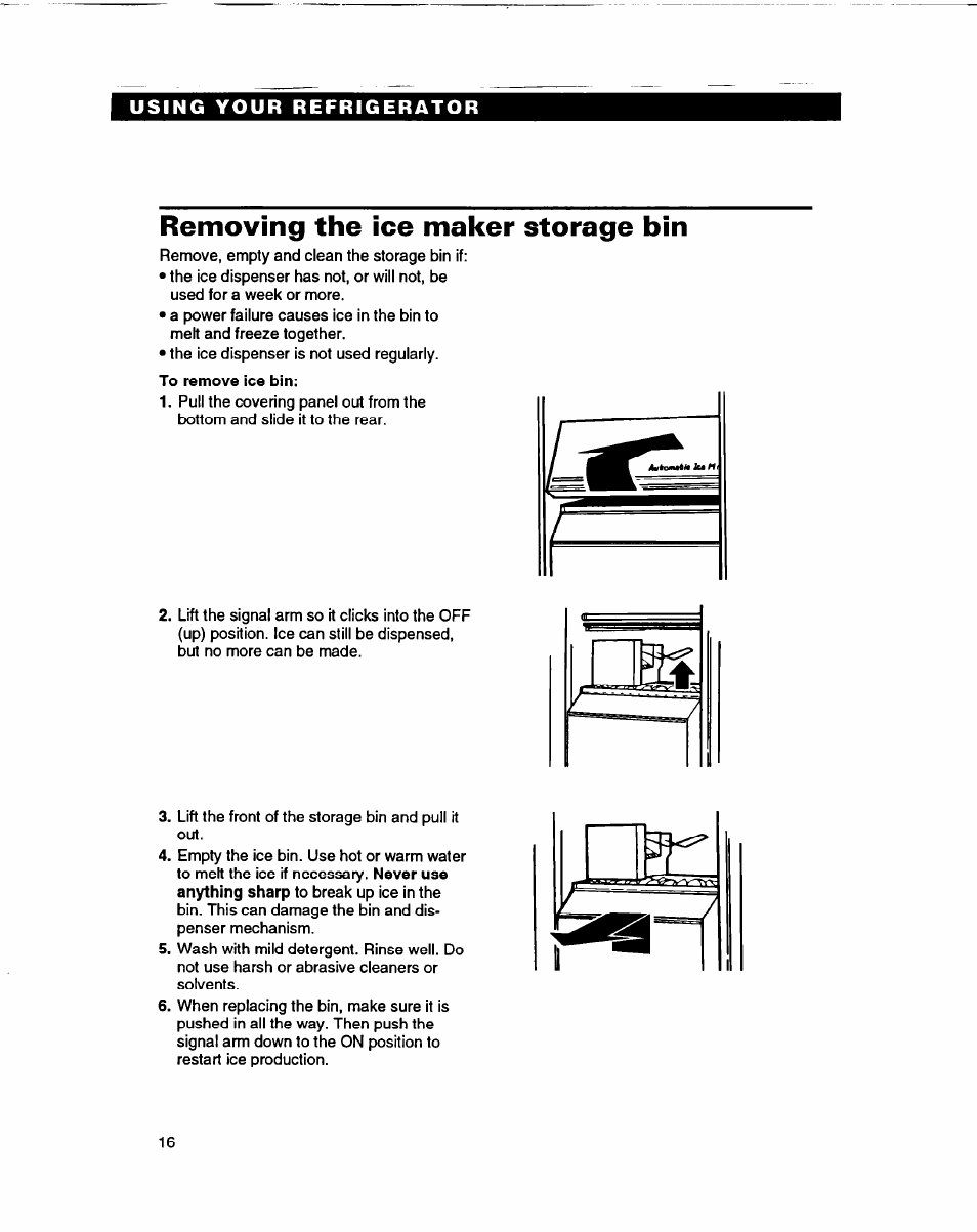 Removing the ice maker storage bin | Whirlpool ED22DF User Manual | Page 16 / 28