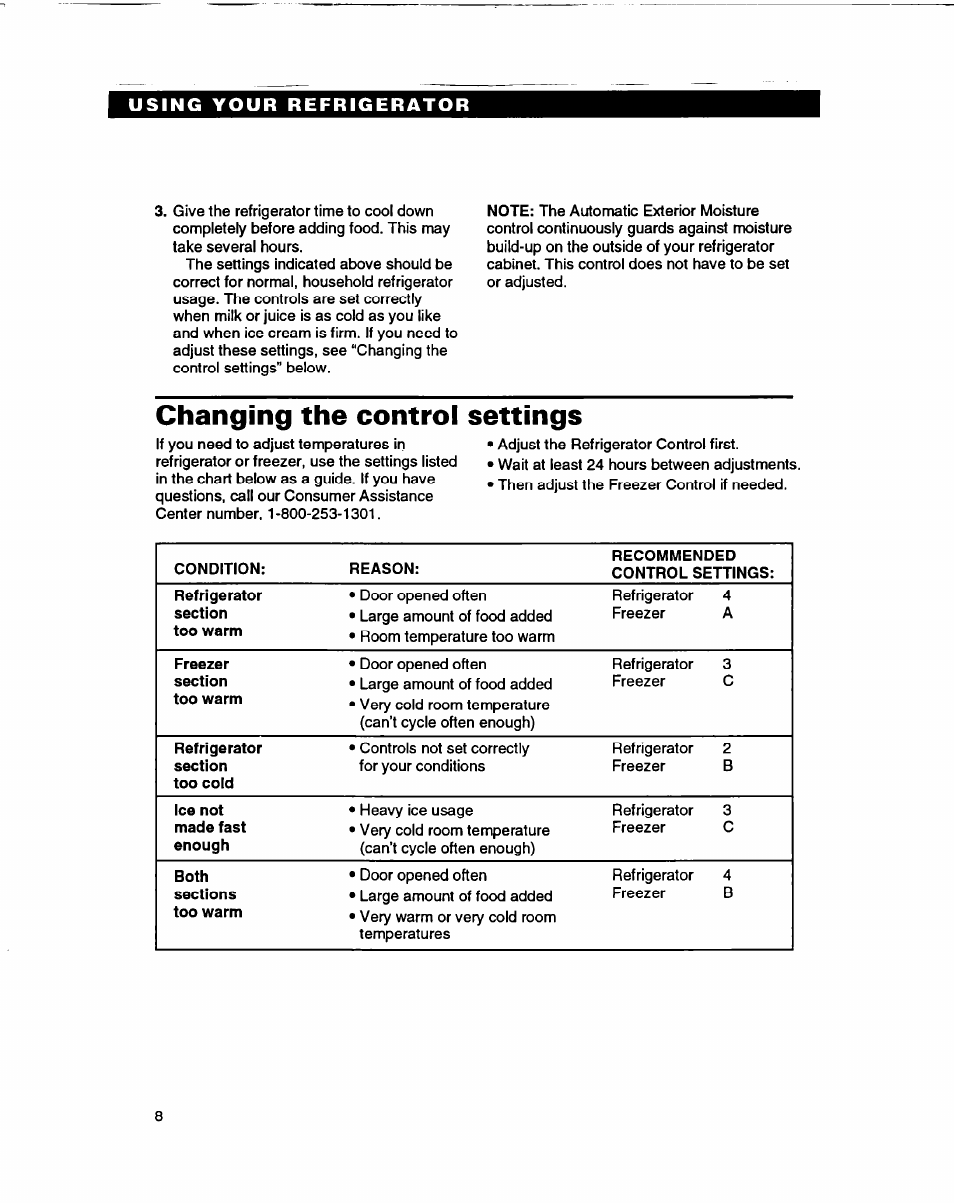 Changing the control settings | Whirlpool ED22DF User Manual | Page 8 / 28