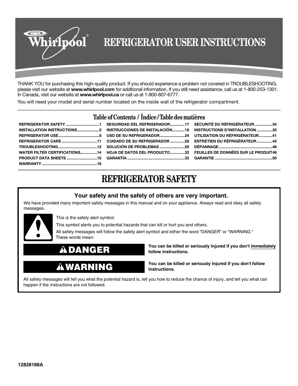 Whirlpool 12828188A User Manual | 51 pages