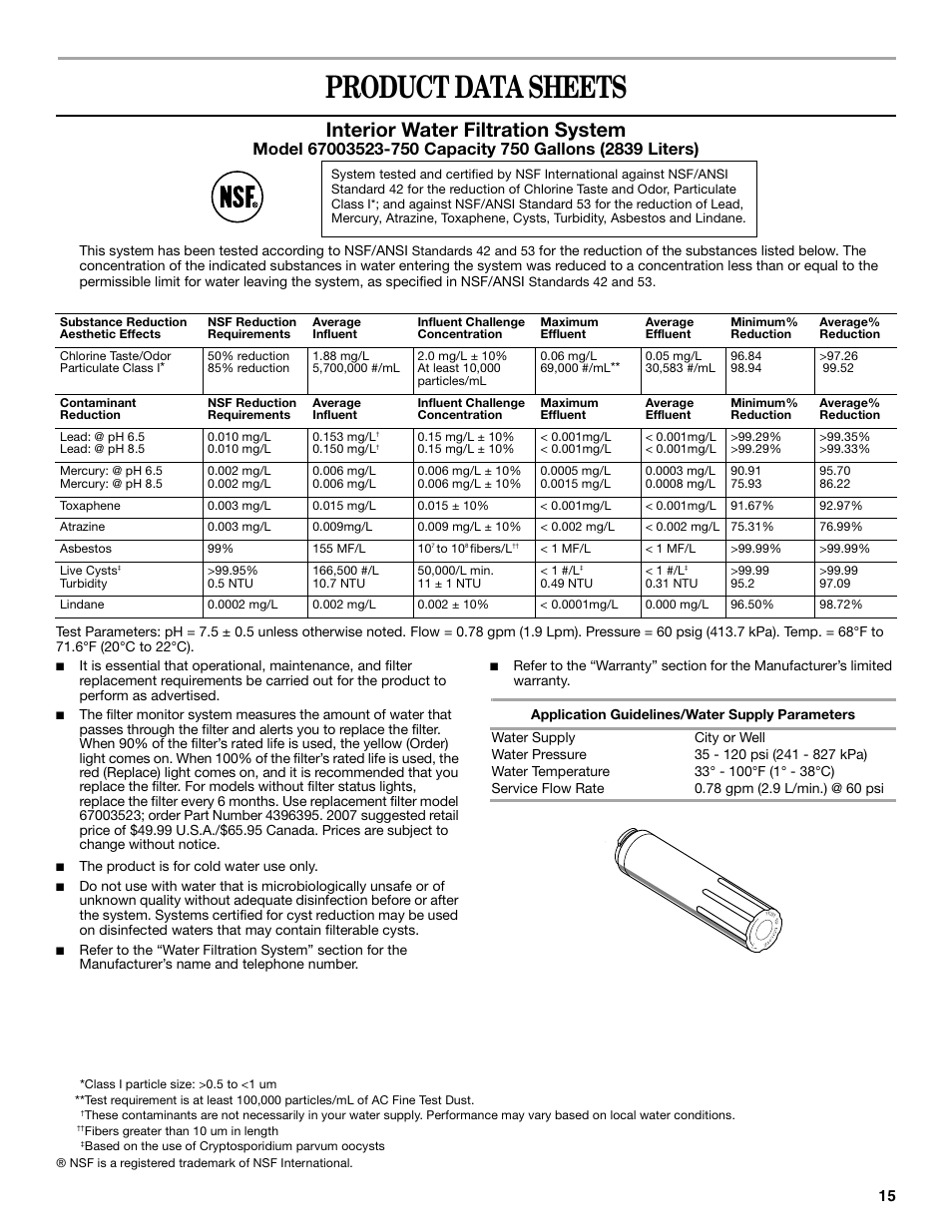 Product data sheets, Interior water filtration system | Whirlpool 12828188A User Manual | Page 15 / 51