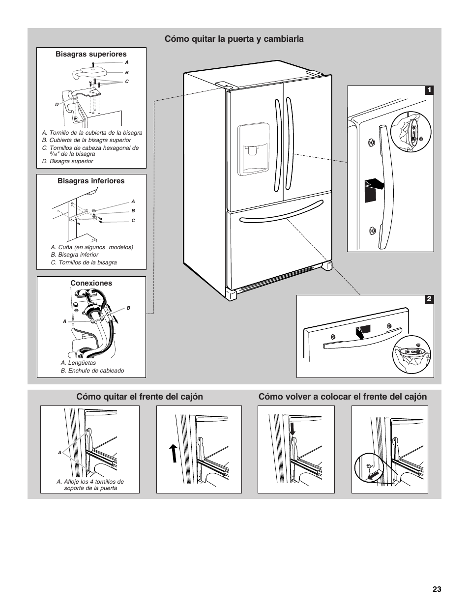 Cómo quitar el frente del cajón | Whirlpool 12828188A User Manual | Page 23 / 51