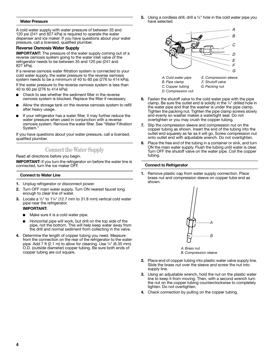 Connect the water supply | Whirlpool 12828188A User Manual | Page 4 / 51