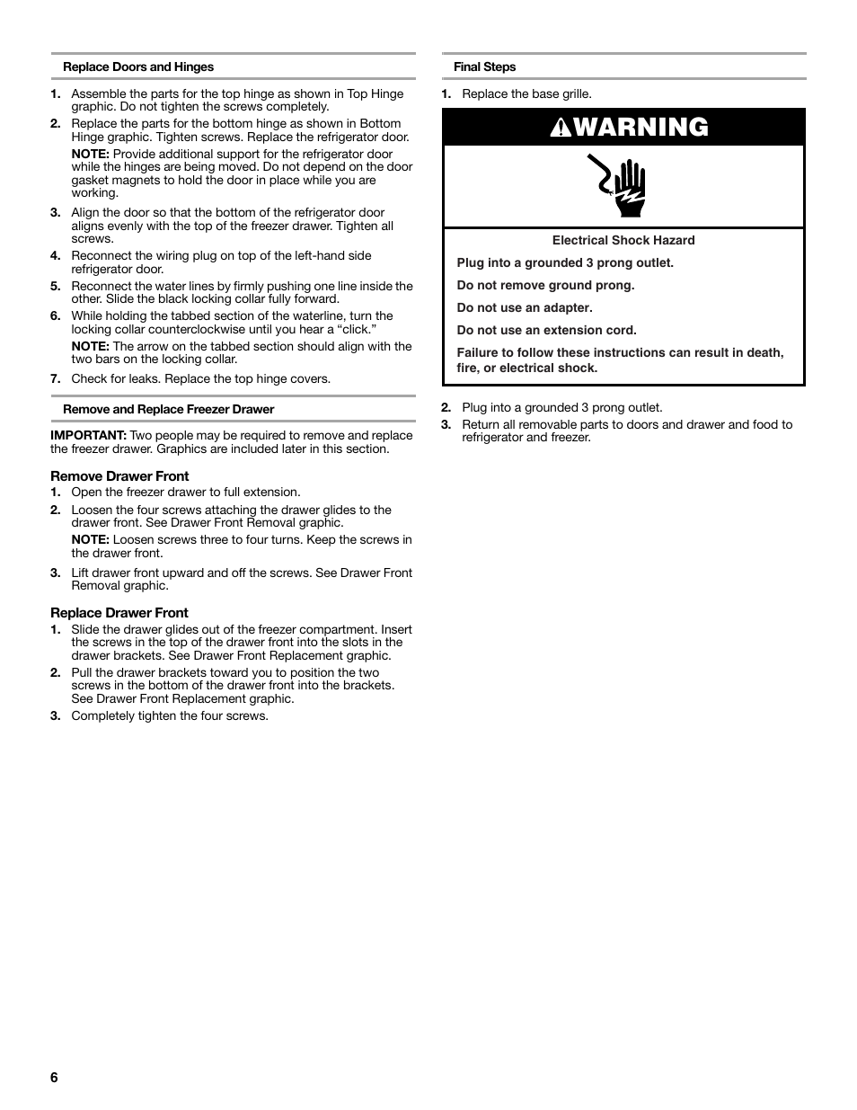Warning | Whirlpool 12828188A User Manual | Page 6 / 51