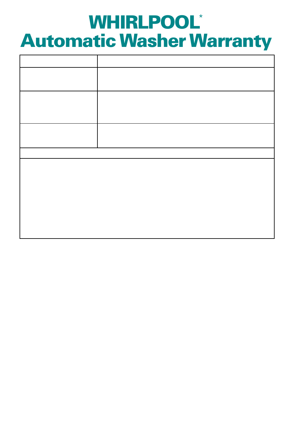 Warranty, Whirlpool, Automatic washer warranty | Whirlpool Conservator CAWX629JQ1 User Manual | Page 24 / 55