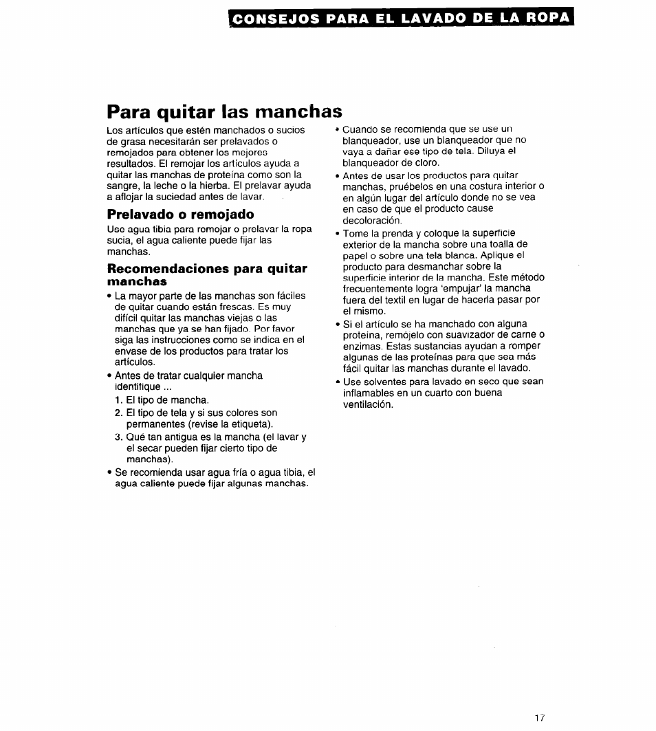 Para quitar las manchas | Whirlpool Conservator CAWX629JQ1 User Manual | Page 41 / 55
