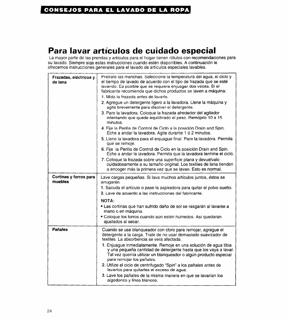 Para lavar articulos de cuidado especial | Whirlpool Conservator CAWX629JQ1 User Manual | Page 48 / 55