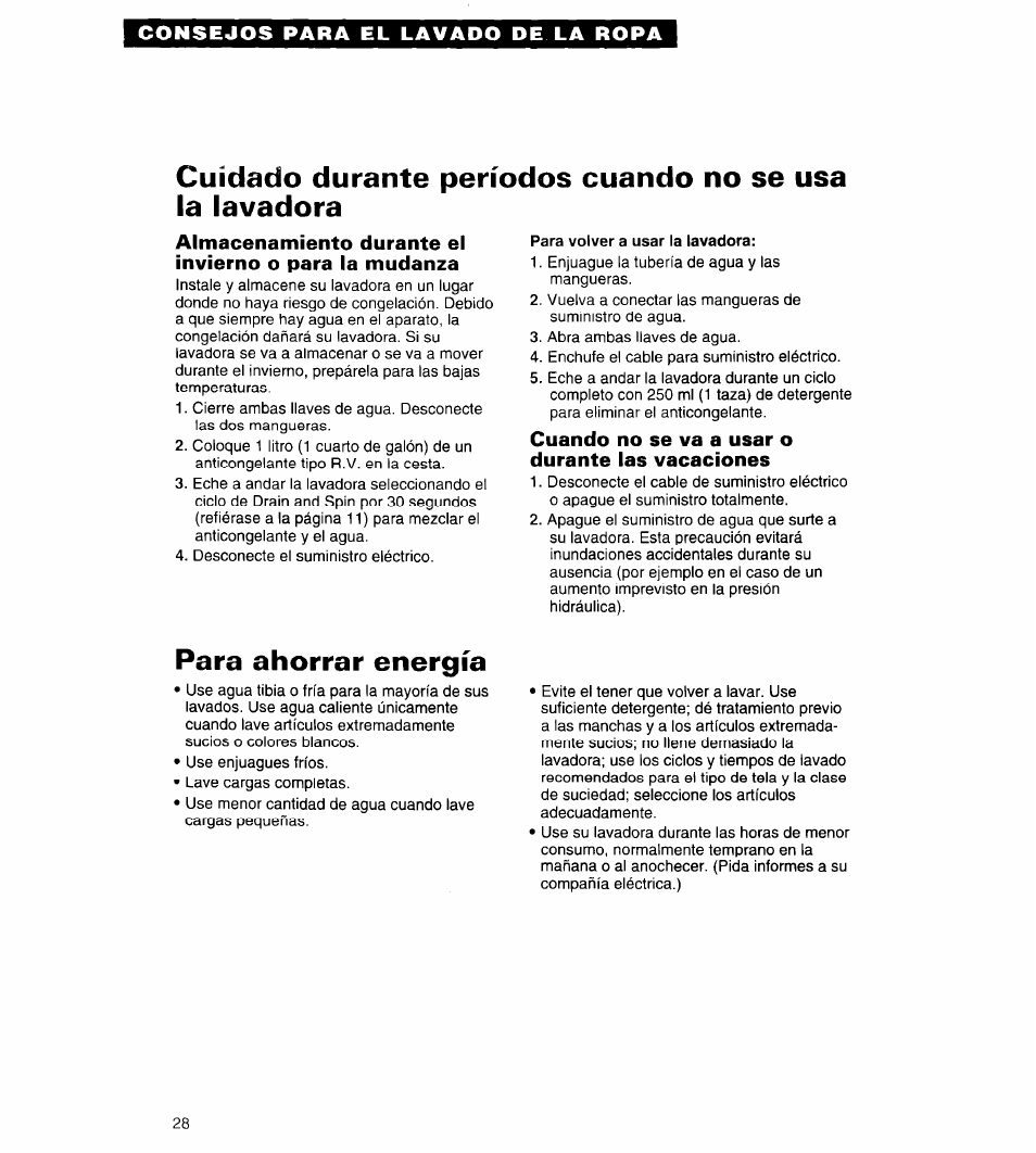 Para ahorrar energia | Whirlpool Conservator CAWX629JQ1 User Manual | Page 52 / 55