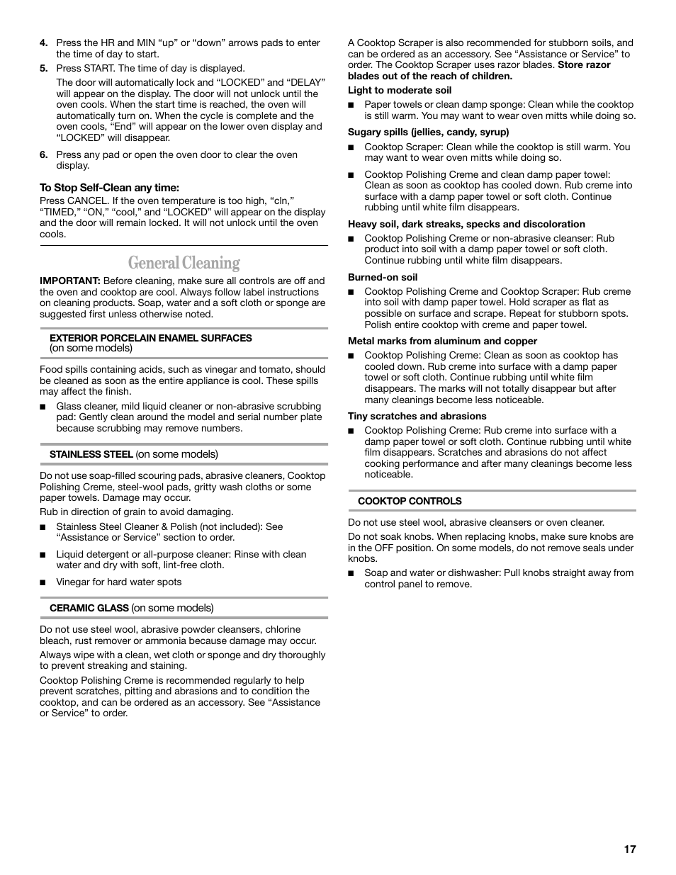 General cleaning | Whirlpool GR458LXL User Manual | Page 17 / 24