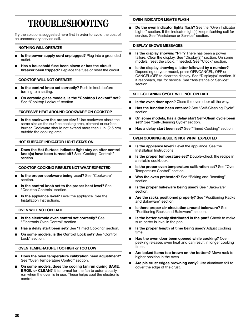 Troubleshooting | Whirlpool GR458LXL User Manual | Page 20 / 24
