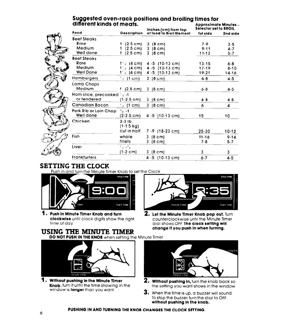 Setting the clock, Using the minute timer | Whirlpool RB260PXK User Manual | Page 6 / 16