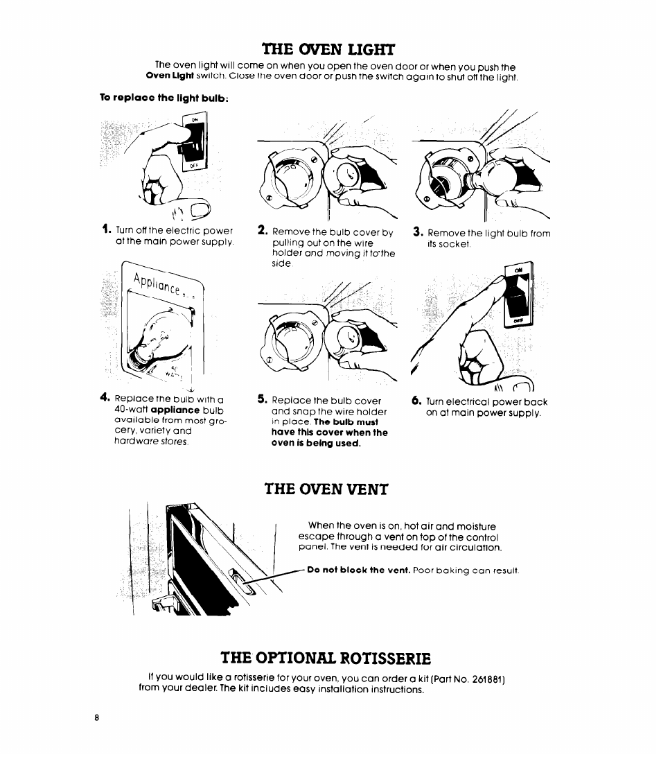 The oven ught, The oven vent, The optional rotisserie | Whirlpool RB260PXK User Manual | Page 8 / 16