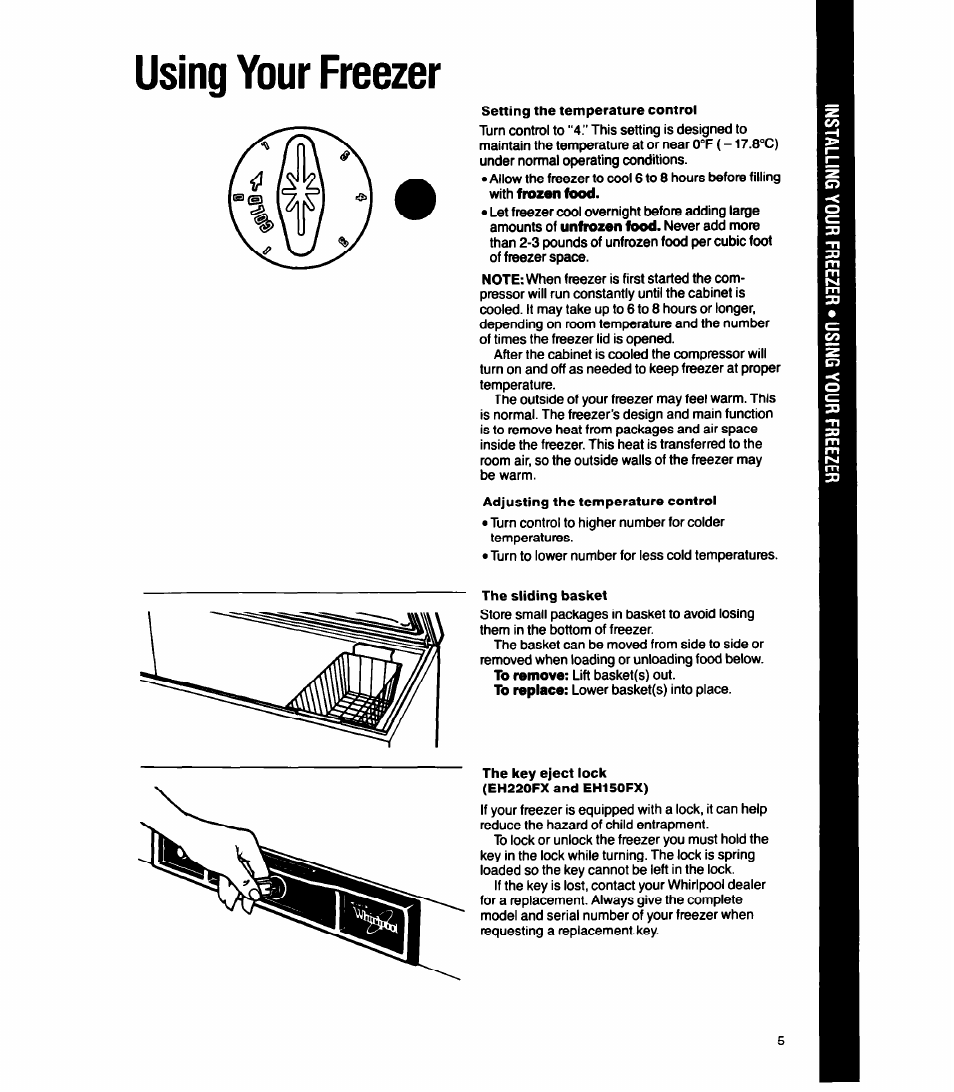 Using your freezer | Whirlpool EH070FX User Manual | Page 5 / 12