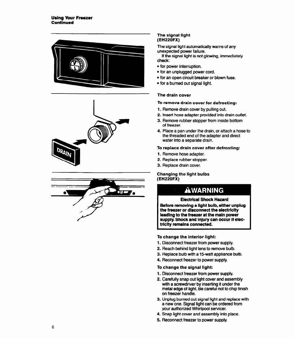 Using your freezer continued | Whirlpool EH070FX User Manual | Page 6 / 12