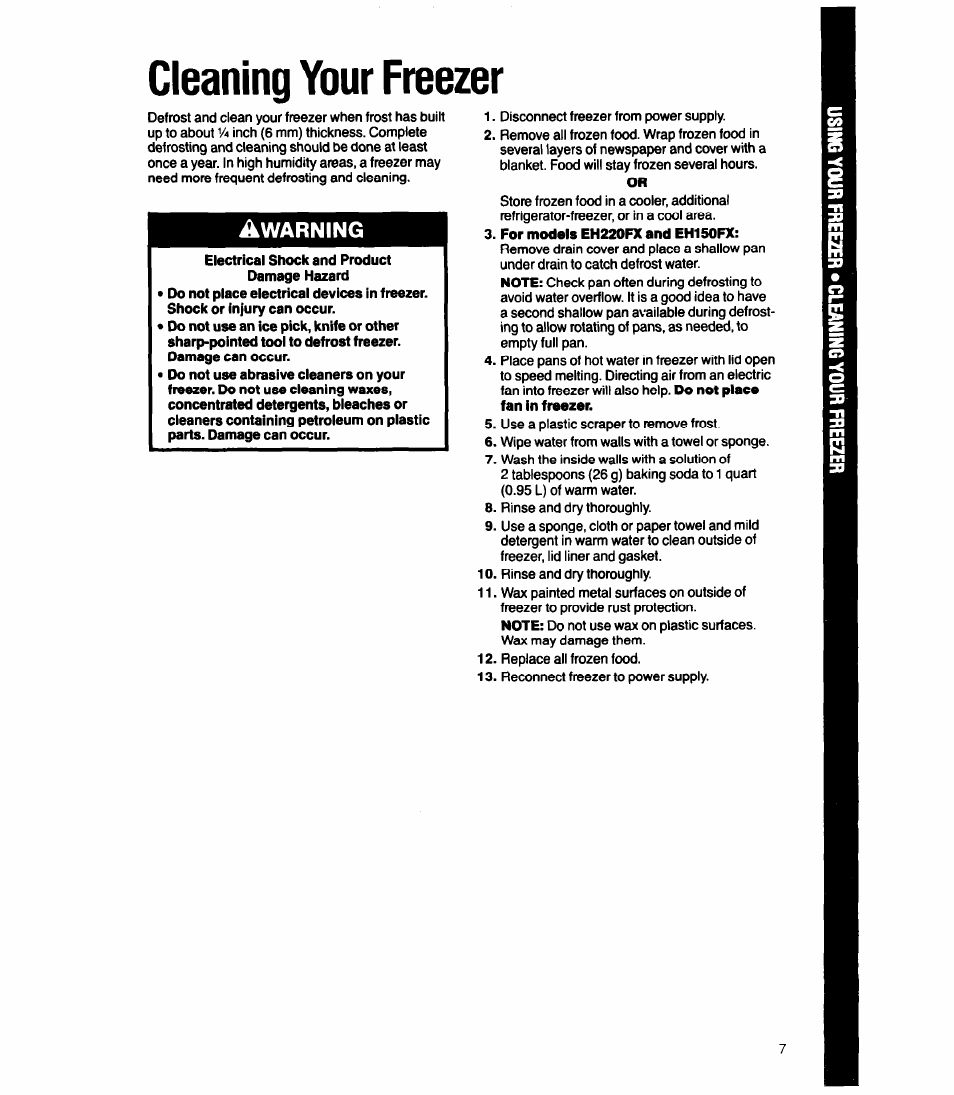 Cleaning your freezer | Whirlpool EH070FX User Manual | Page 7 / 12