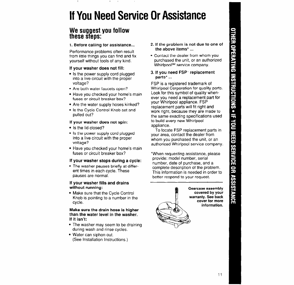 If you need service or assistance, We suggest you follow these steps | Whirlpool 4LA6300XX User Manual | Page 11 / 12