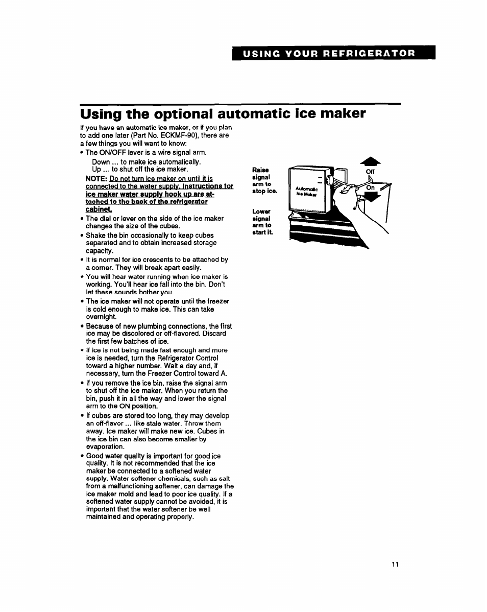 Using the optional automatic ice maker | Whirlpool ET18PK User Manual | Page 11 / 20