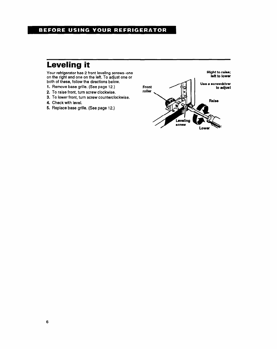 Leveling it | Whirlpool ET18PK User Manual | Page 6 / 20