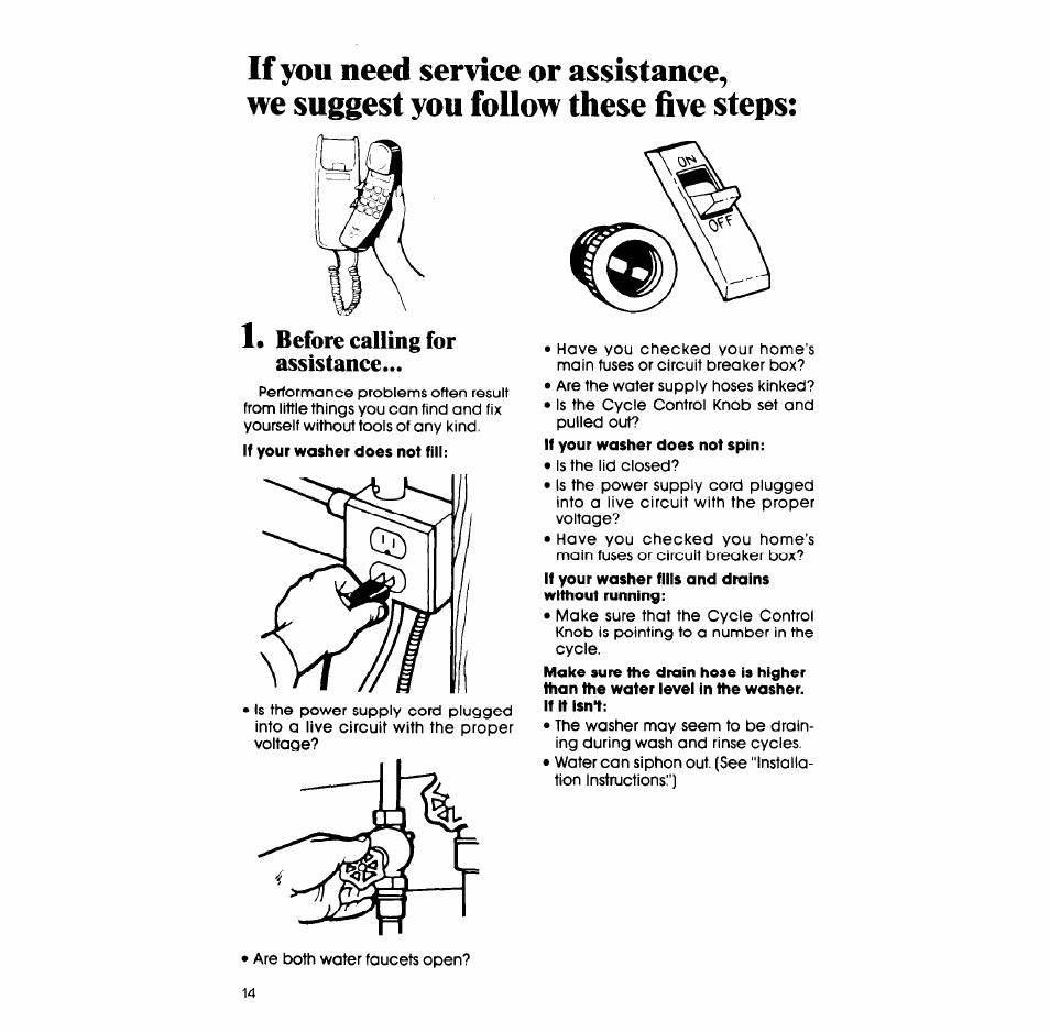 Before calling for assistance | Whirlpool LA5668XS User Manual | Page 14 / 16