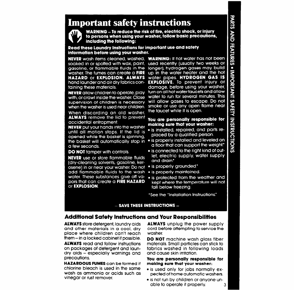 Important safety instructions | Whirlpool LA5668XS User Manual | Page 3 / 16