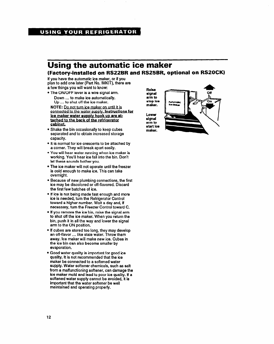 Using the automatic ice maker, Cabiofl | Whirlpool RSZZBR User Manual | Page 12 / 24
