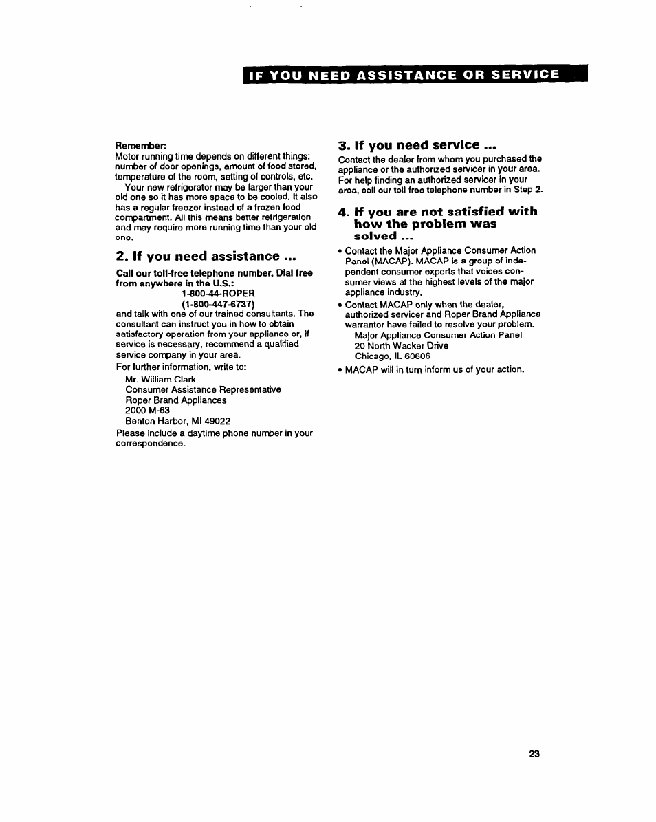 If you need assistance, If you need service | Whirlpool RSZZBR User Manual | Page 23 / 24
