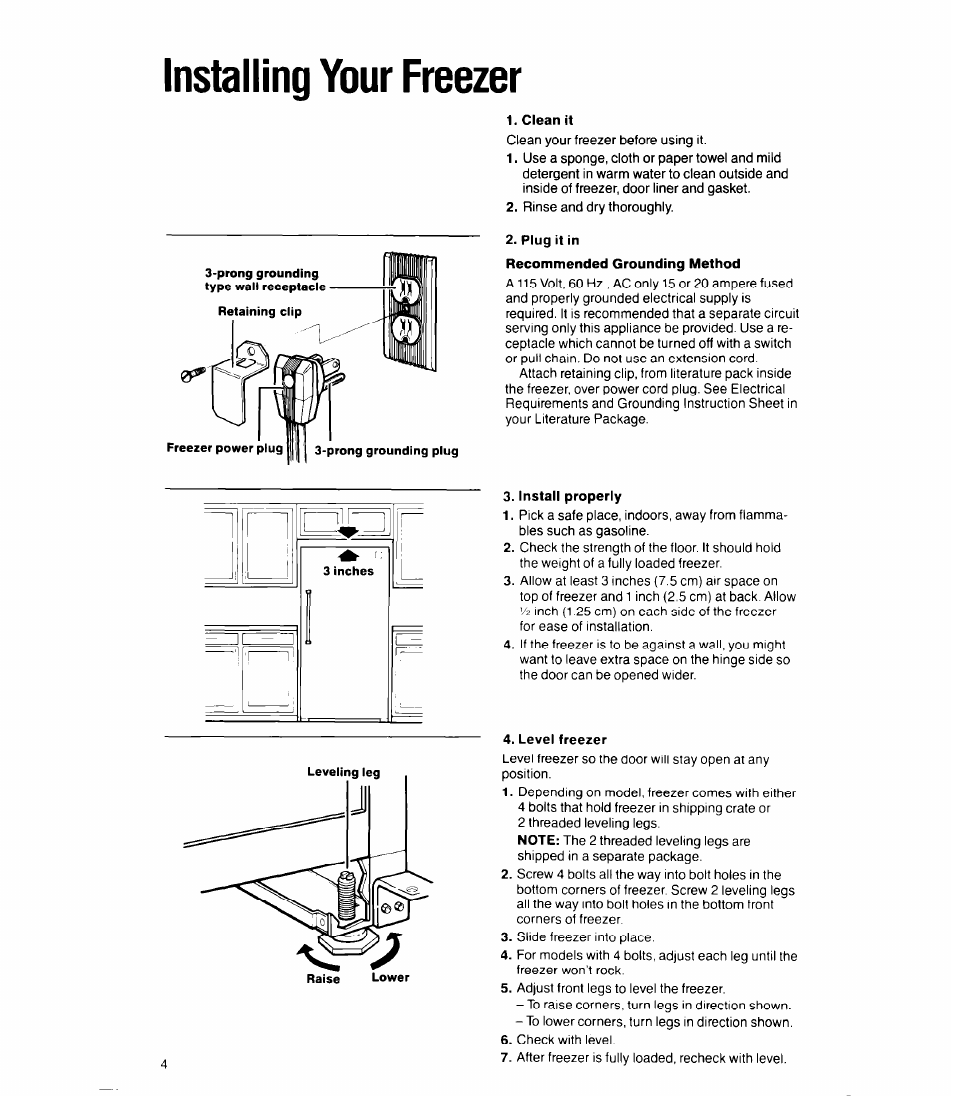 Installing your freezer | Whirlpool EW190FX User Manual | Page 4 / 12