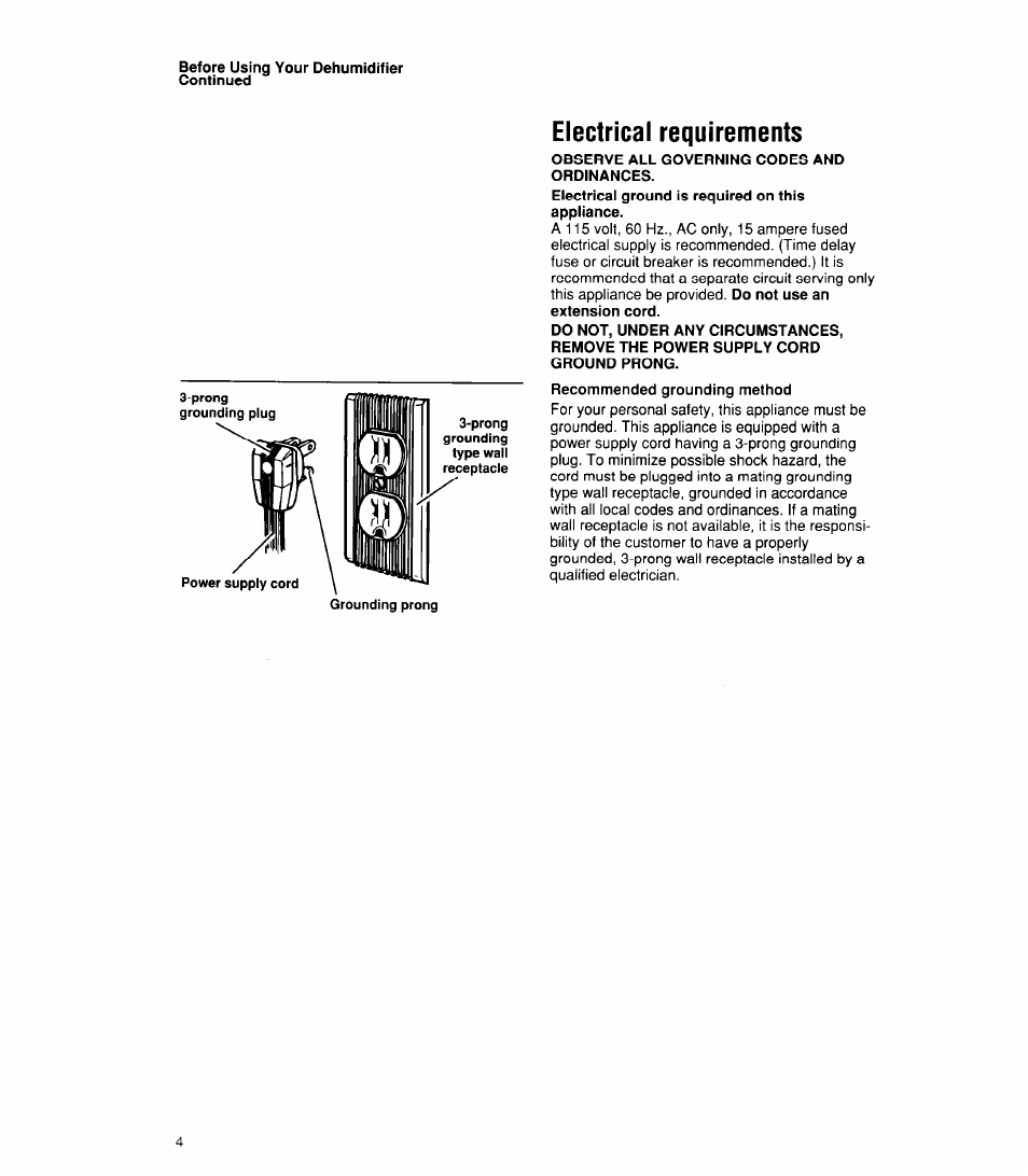 Electrical requirements, Observe all governing codes and ordinances | Whirlpool 1ADM202XX0 User Manual | Page 4 / 12