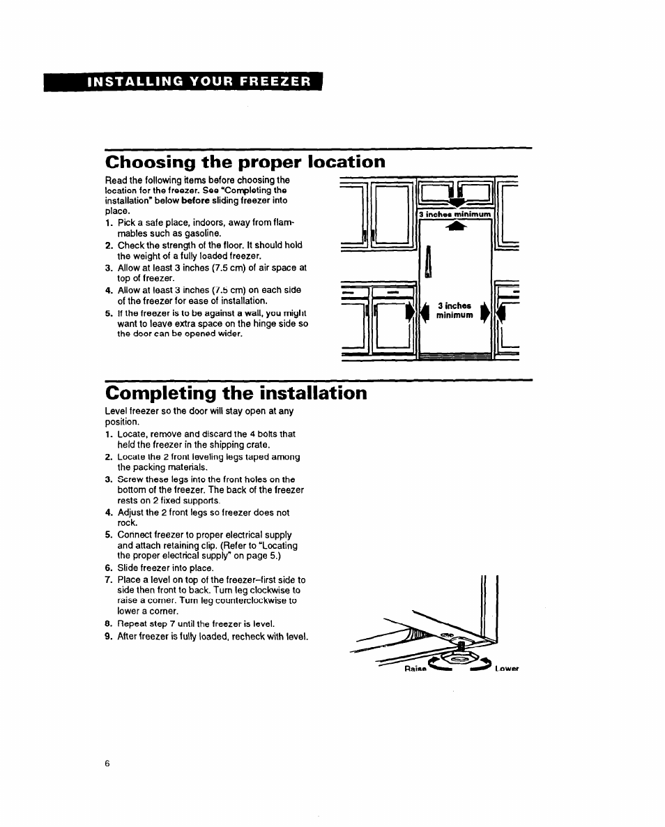 I1= 1 n, Choosing the proper location, Completing the installation | Whirlpool EV170NX User Manual | Page 6 / 16