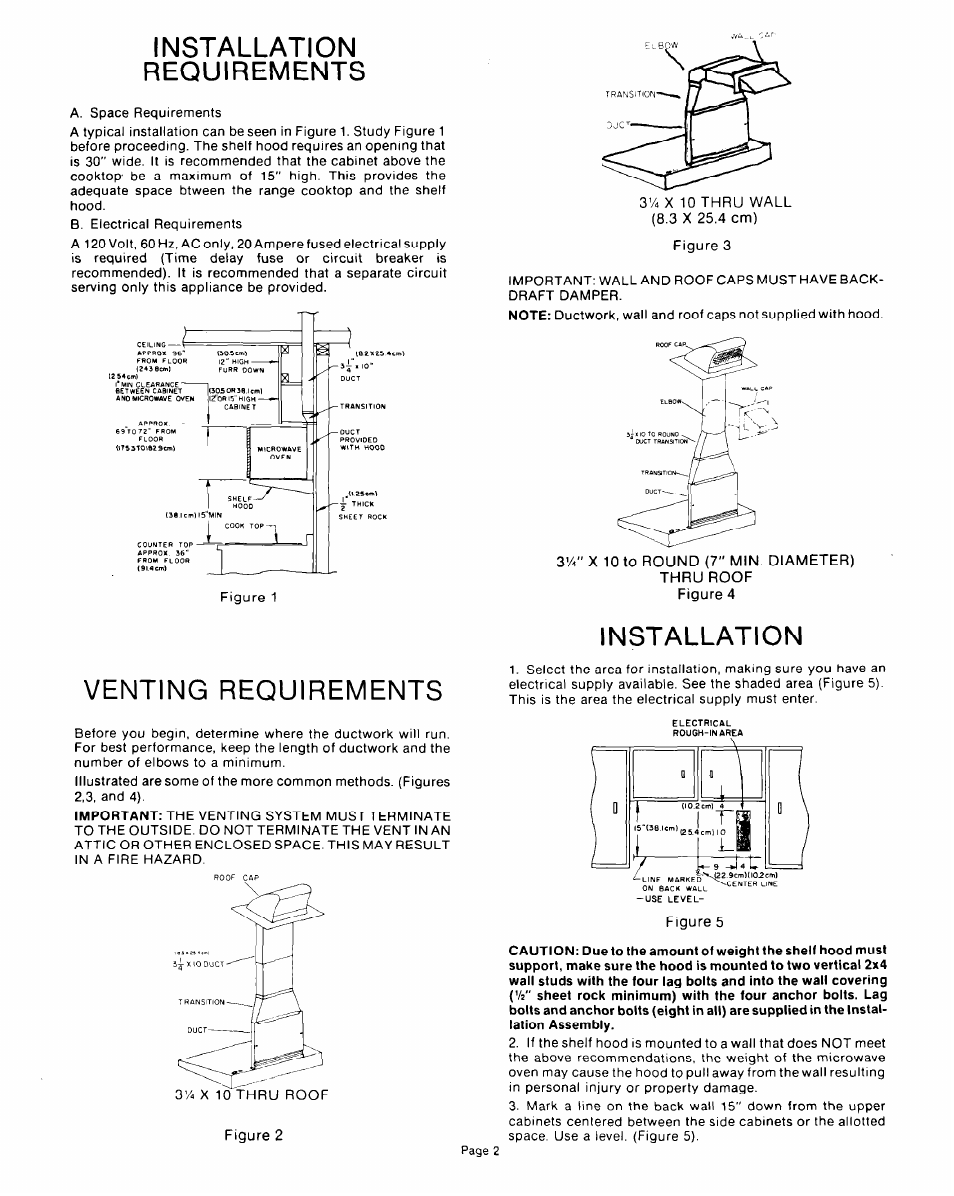 Installation requirements, Venting requirements, Installation | Whirlpool RCH3660 User Manual | Page 2 / 6