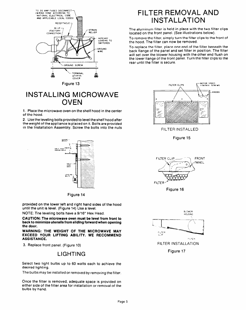 Filter removal and installation, Installing microwave oven | Whirlpool RCH3660 User Manual | Page 5 / 6