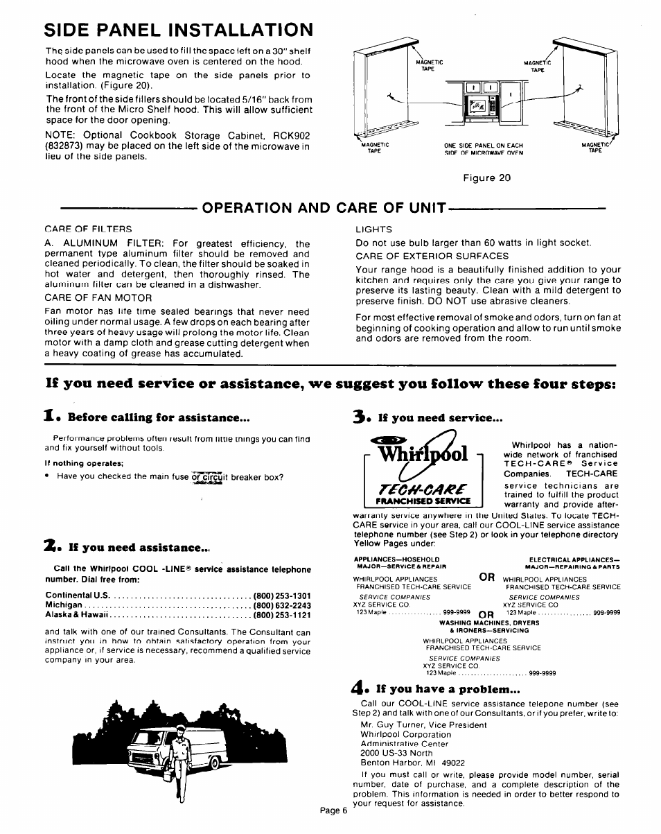 Side panel installation, Operation and care of unit | Whirlpool RCH3660 User Manual | Page 6 / 6