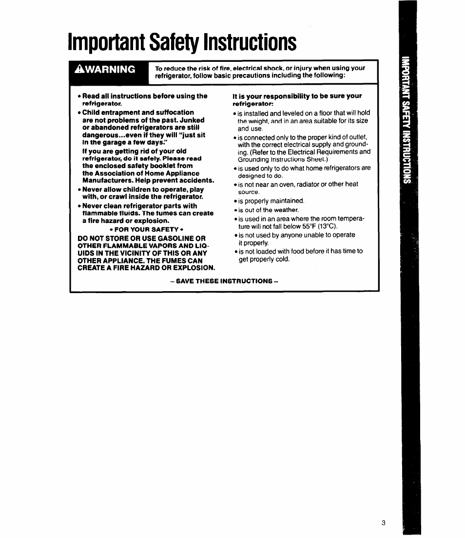 Important safety instructions, Warning | Whirlpool ED20HK User Manual | Page 3 / 16