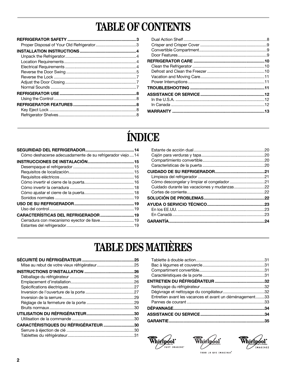 Whirlpool 326031822 User Manual | Page 2 / 36