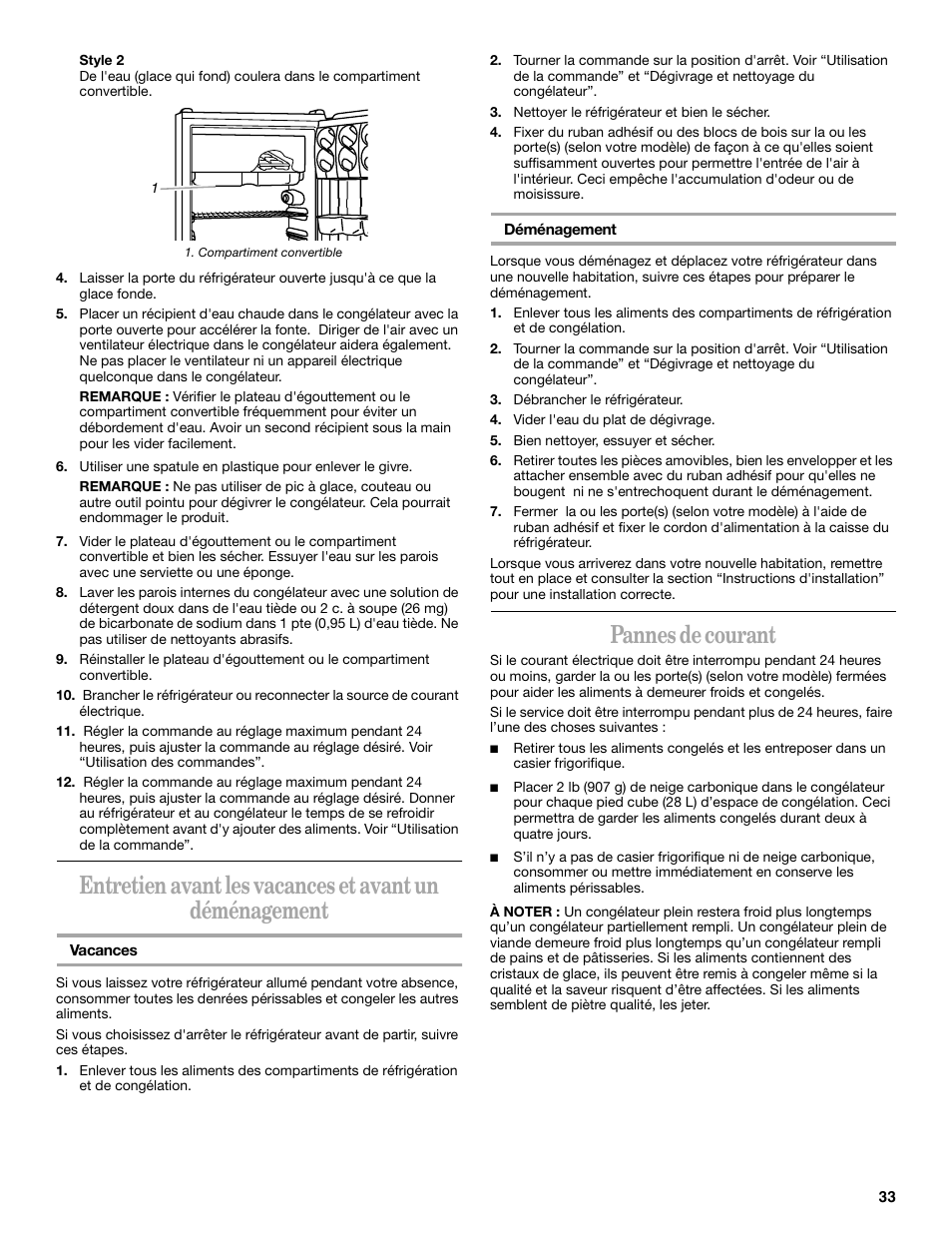 Pannes de courant | Whirlpool 326031822 User Manual | Page 33 / 36