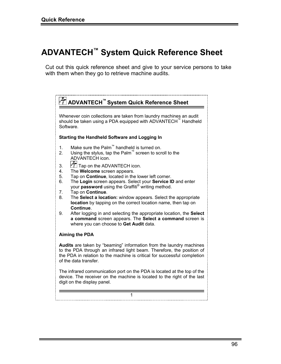 Advantech, System quick reference sheet | Whirlpool ADVANTECH CL-8 User Manual | Page 105 / 108