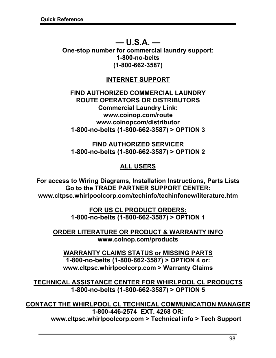 U.s.a | Whirlpool ADVANTECH CL-8 User Manual | Page 107 / 108