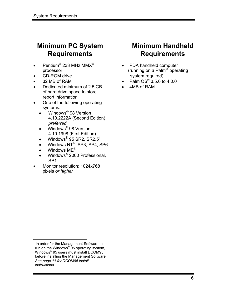 Minimum pc system requirements, Minimum handheld requirements | Whirlpool ADVANTECH CL-8 User Manual | Page 15 / 108