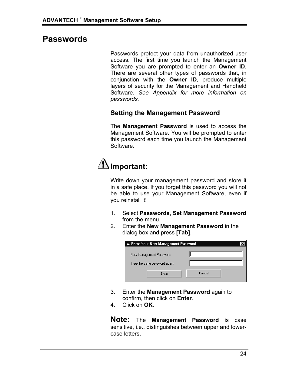 Passwords, Important | Whirlpool ADVANTECH CL-8 User Manual | Page 33 / 108