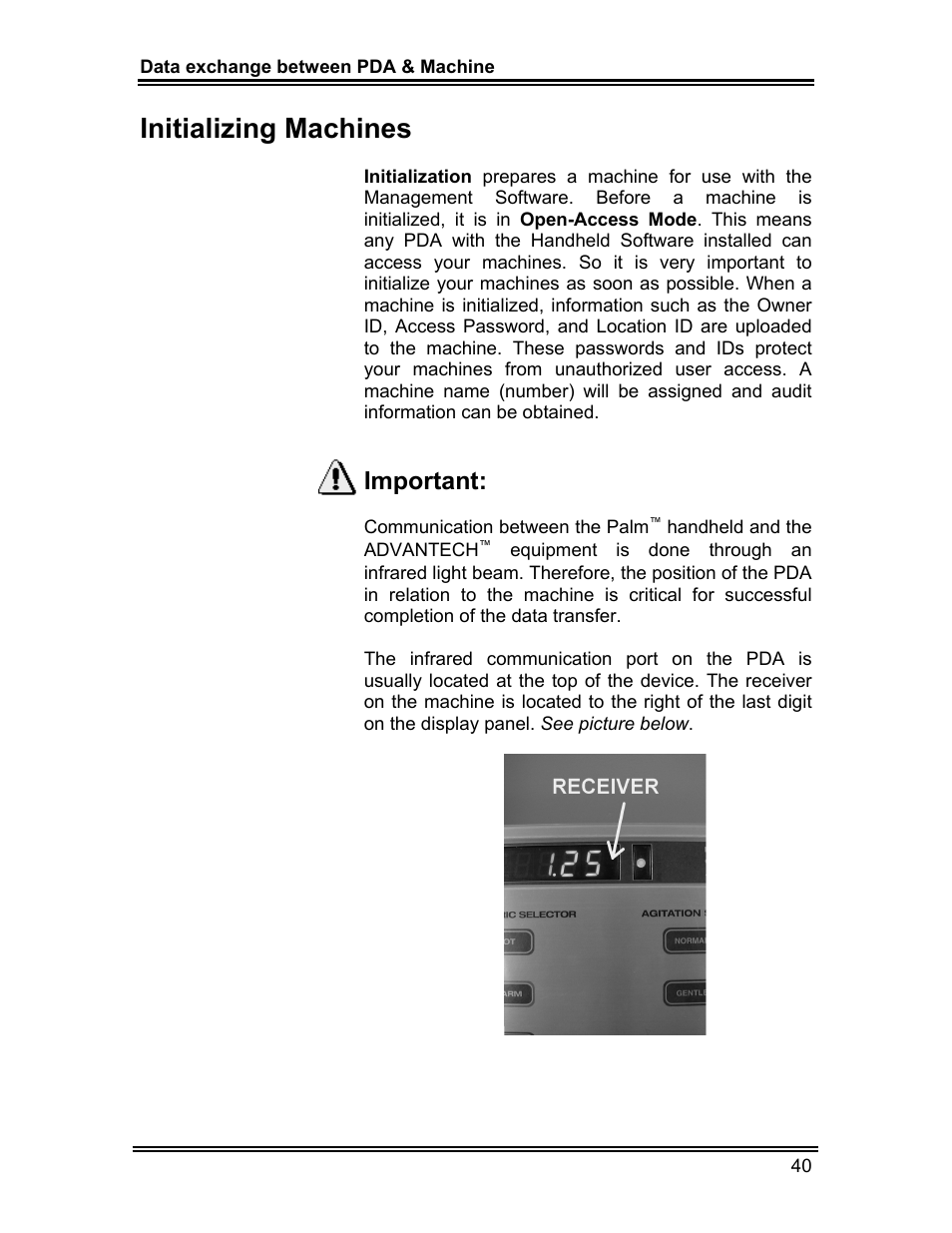 Initializing machines, Important | Whirlpool ADVANTECH CL-8 User Manual | Page 49 / 108