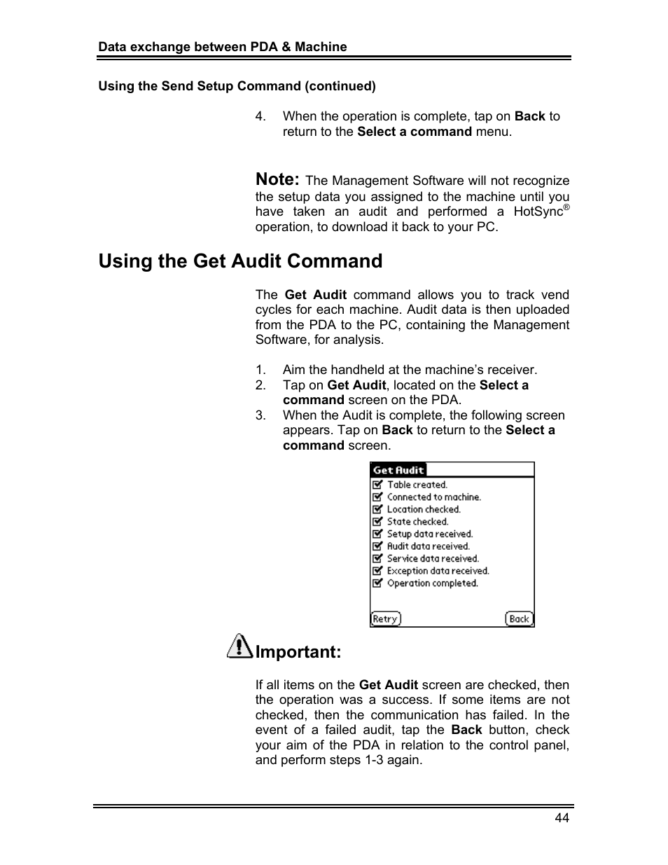 Using the get audit command, Important | Whirlpool ADVANTECH CL-8 User Manual | Page 53 / 108