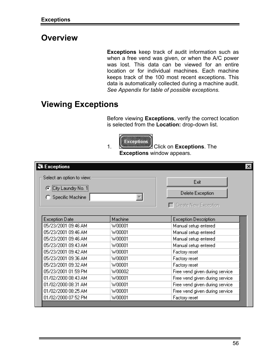 Overview, Viewing exceptions | Whirlpool ADVANTECH CL-8 User Manual | Page 65 / 108