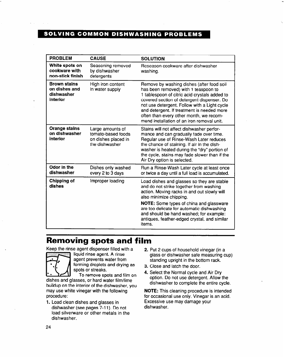 Removing spots and film | Whirlpool 915 User Manual | Page 24 / 29