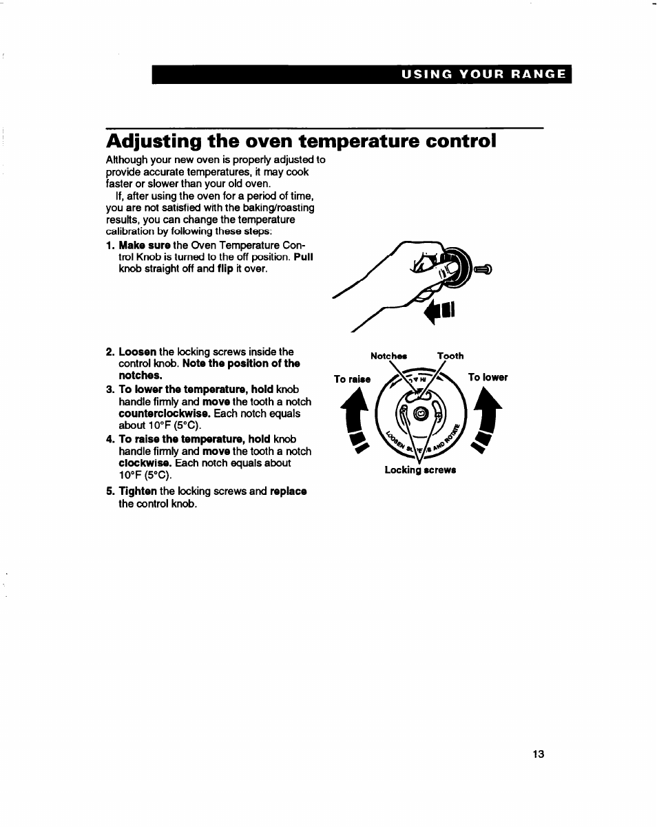 Adjusting the oven temperature control | Whirlpool FES310B User Manual | Page 13 / 32