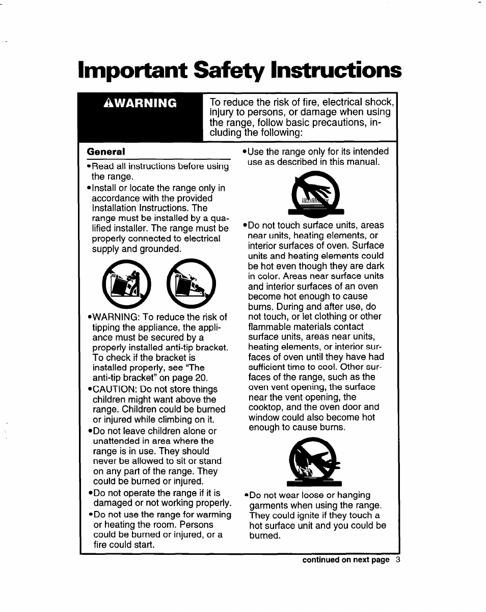 Important safety instructions, General | Whirlpool FES310B User Manual | Page 3 / 32