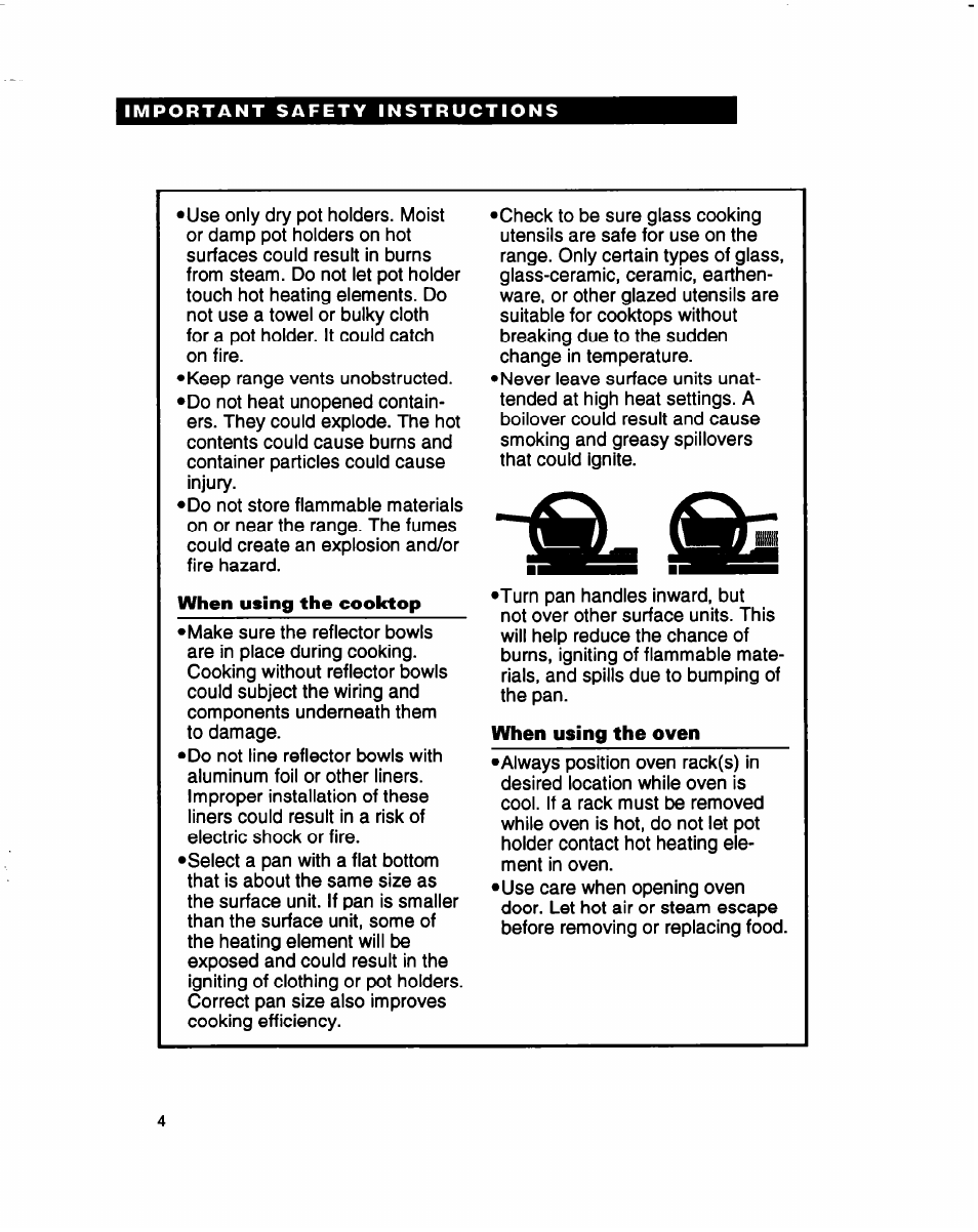 When using the cooktop, When using the oven | Whirlpool FES310B User Manual | Page 4 / 32