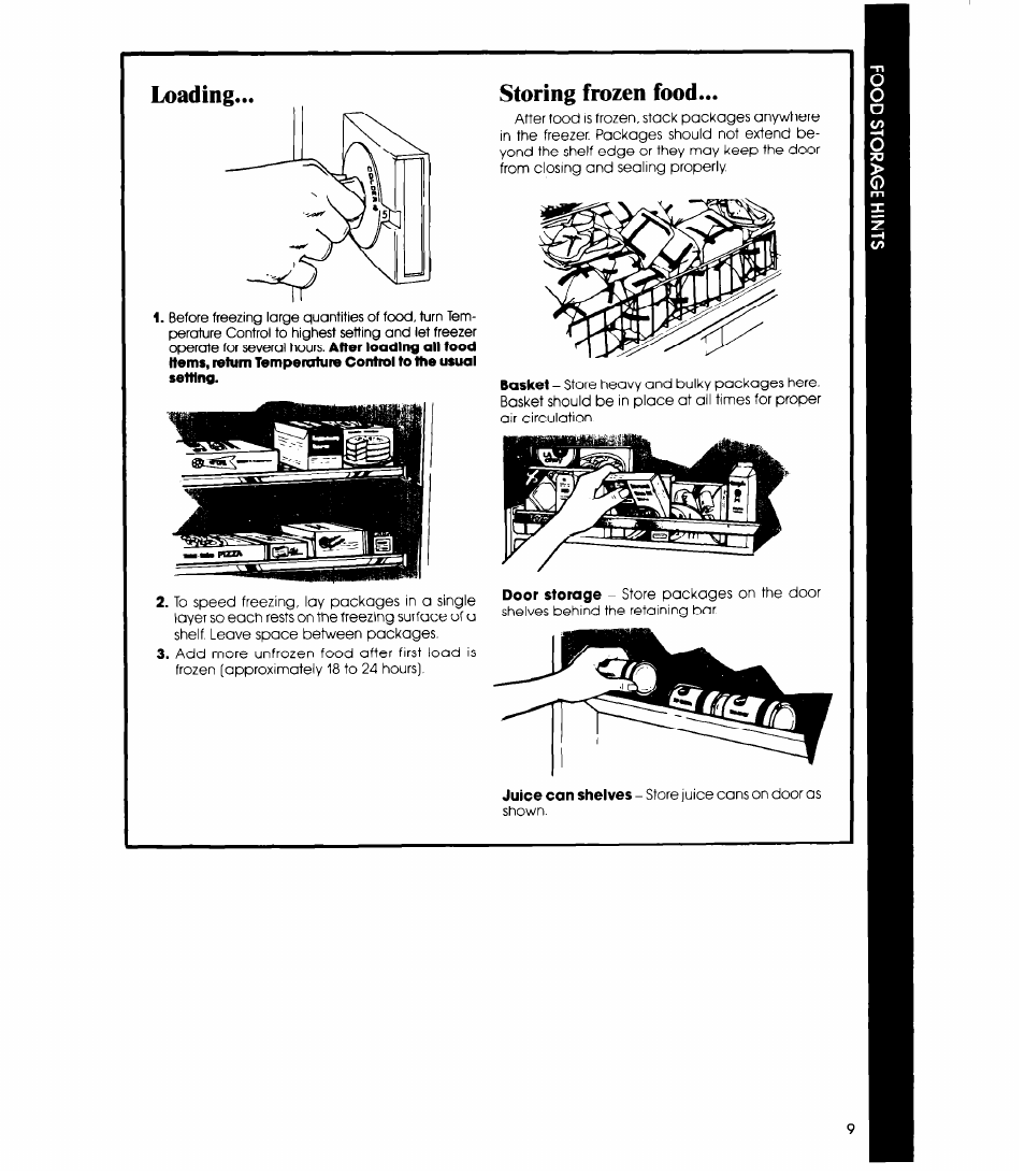 Storing frozen food | Whirlpool EVZOON User Manual | Page 9 / 12